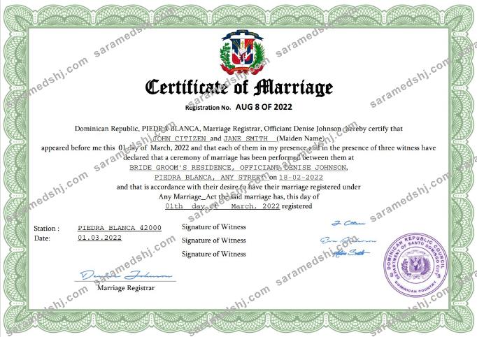 Dominican Republic marriage certificate Word and PDF template